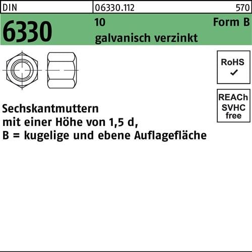 Sechskantmutter DIN 6330 FormB BM 24 SW 36 10 galv.verz. 10 Stück