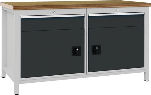 BEDRUNKA+HIRTH Werkbank grau lichtgrau B1500xH859xT750mm Multiplex 40mm 2 Schubl.2 Türen - 03.15.01AV 7035/7016