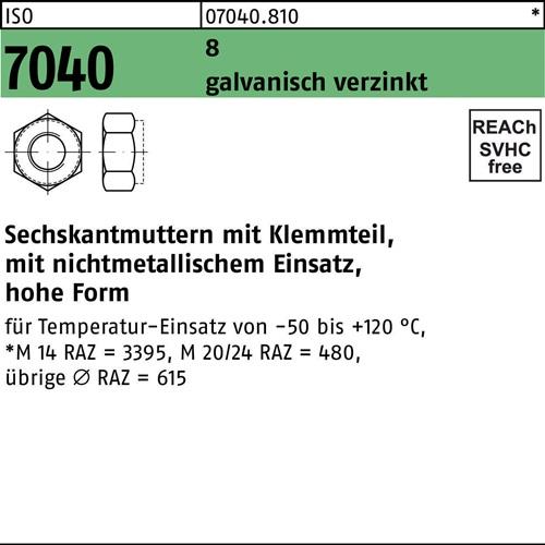 Sechskantmutter ISO 7040 Klemmteil M6 8 galv.verz. 100 Stück