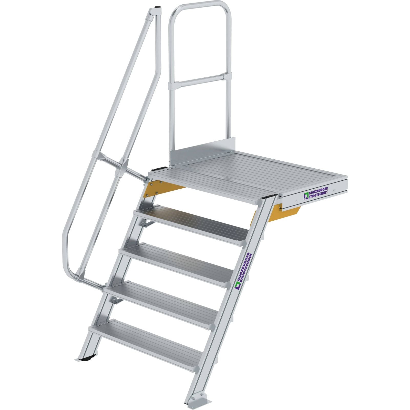 Günzburger Steigtechnik Treppe mit Plattform 60° Stufenbreite 1.000 mm 5 Stufen Aluminium geriffelt - 600405