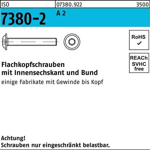 Flachkopfschraube ISO 7380-2 Bund/Innen-6kt M8x 20 A 2 200 Stück