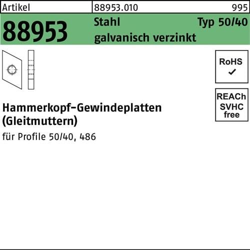 Hammerkopfgewindeplatte R 88953 Typ 50/40 M16 Stahl galv.verz. 100St.