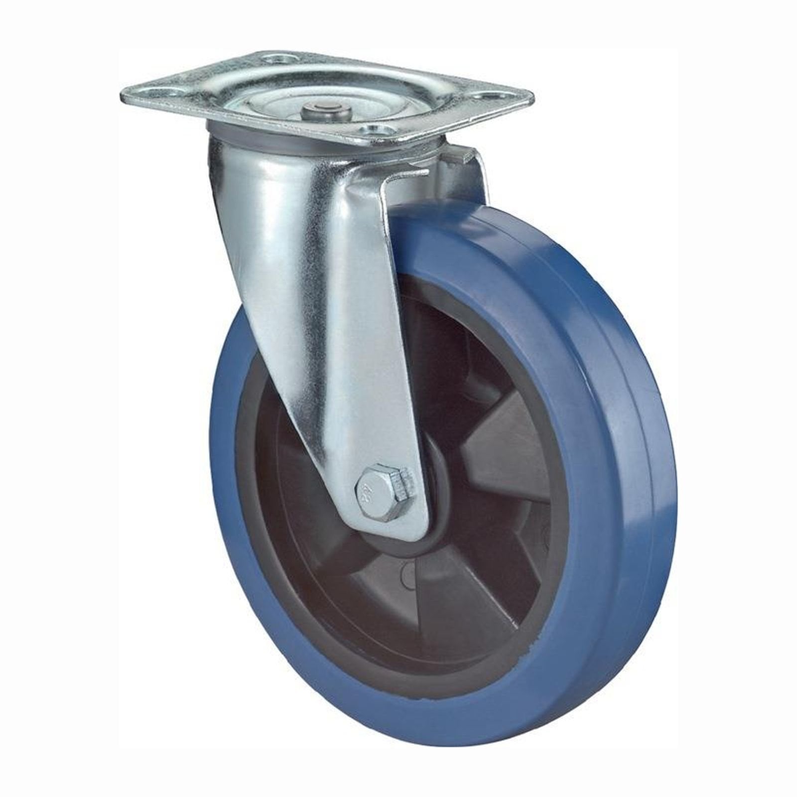 BS Rollen Lenkrolle mit Anschraubplatte Elastik-Vollgummi blau Rollenlager 125 mm 140 kg - LS400.B61.125