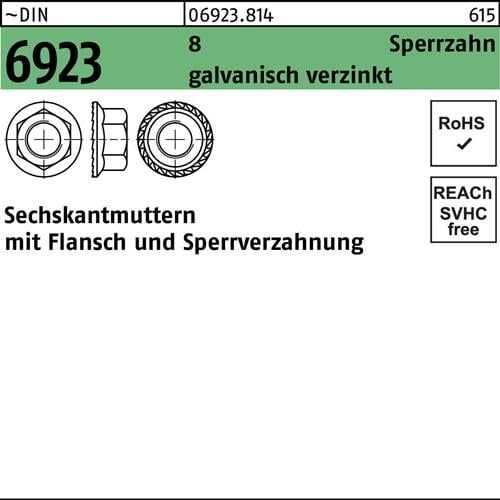 Sechskantmutter DIN 6923 Flansch/Sperrverzahnung M16 8 gal Zn 50 Stück