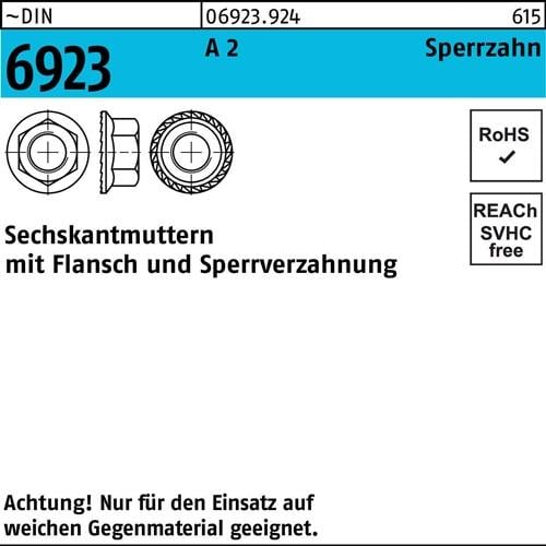 Sechskantmutter DIN 6923 Flansch M6 A 2 Sperrzahnung 1000 Stück