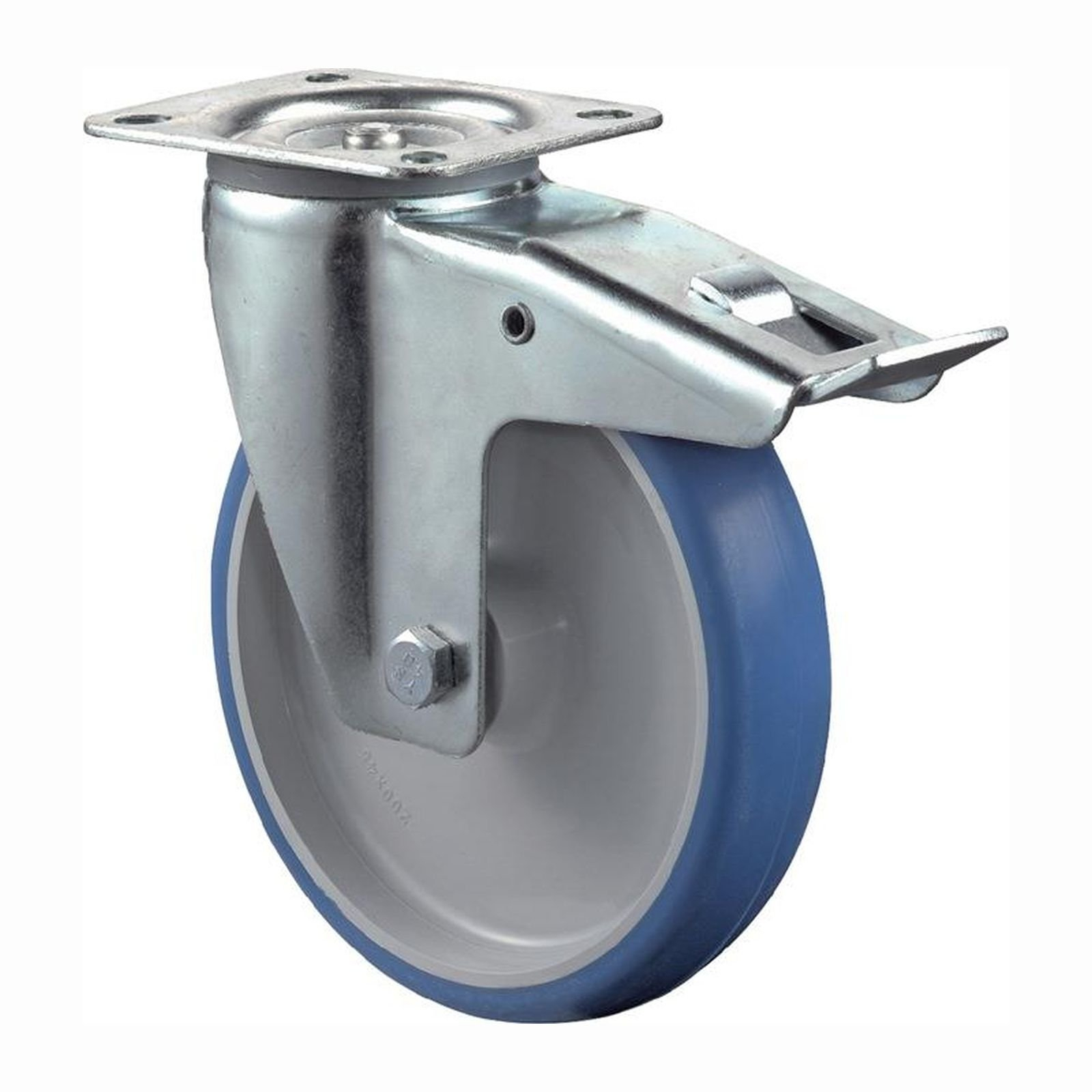 BS Rollen Lenkrolle mit Totalfeststeller und Anschraubplatte Polyurethan blau Rollenlager