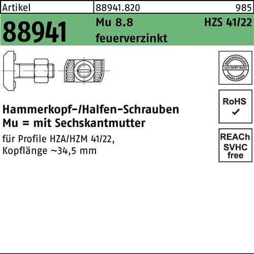 Hammerkopfschraube R 88941 HZS41/22 6ktmu. M12x50 Mu8.8 feuerverz. 100St. HALFEN