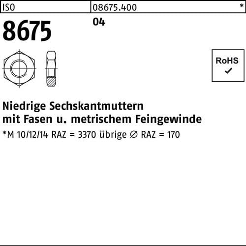 Sechskantmutter ISO 8675 Fasen M36x 3 Automatenstahl 10 Stück