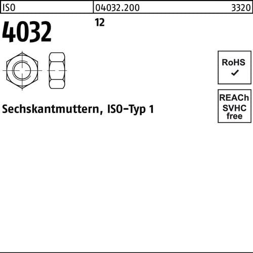 Sechskantmutter ISO 4032 M8 12 100 Stück