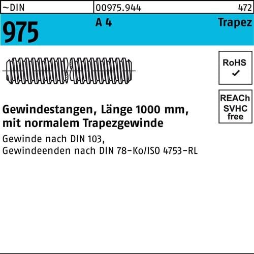 Gewindestange DIN 975 Trapezgewinde TR 16x 4x 1000mm A 4 1 Stück
