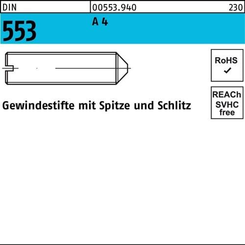 Gewindestift DIN 553 Schlitz/Spitze M4x 8 A 4 50 Stück