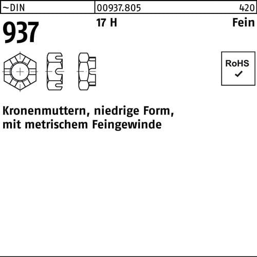Kronenmutter DIN 937 niedrige FormM33x 1,5 17 H Feingew. 1 Stück