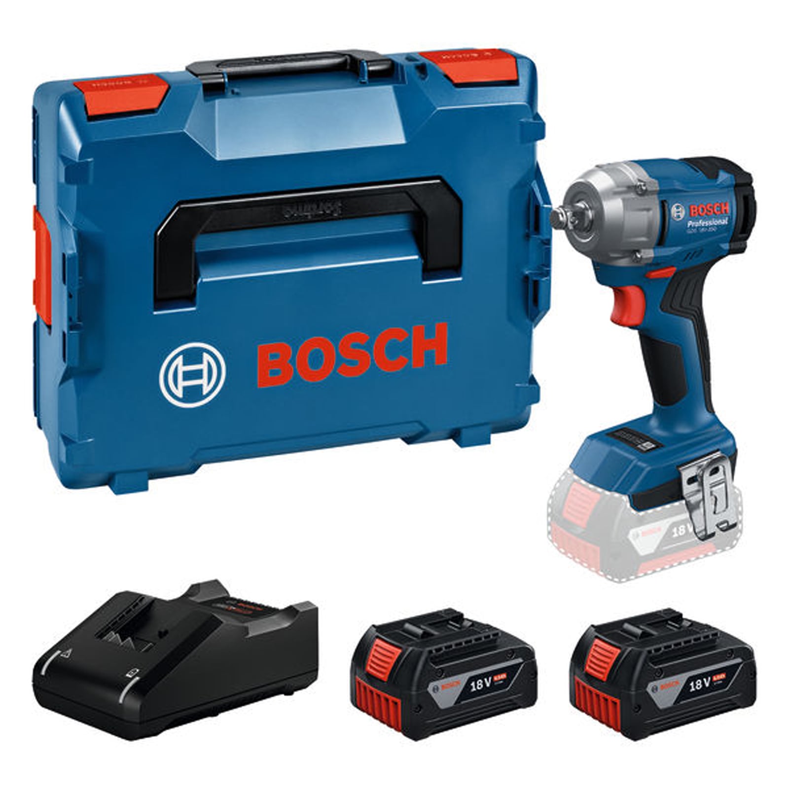 Bosch Akku-Drehschlagschrauber GDS 18V-350 / 2x 4,0 Ah Akku + Ladegerät in L-Boxx - 06019M5022