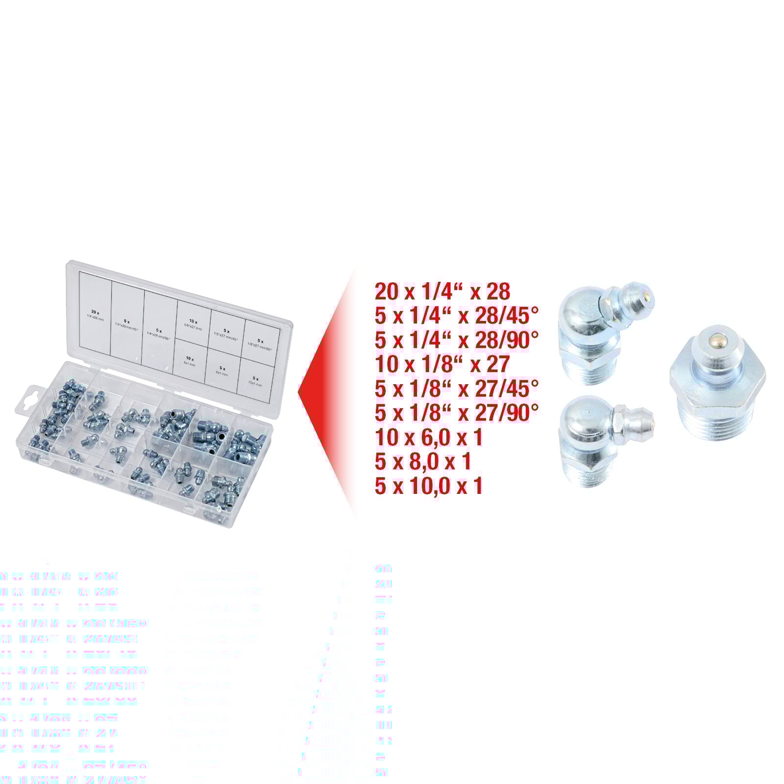 KS TOOLS Sortiment Schmiernippel metrisch & Zoll 70tlg. - 970.0360