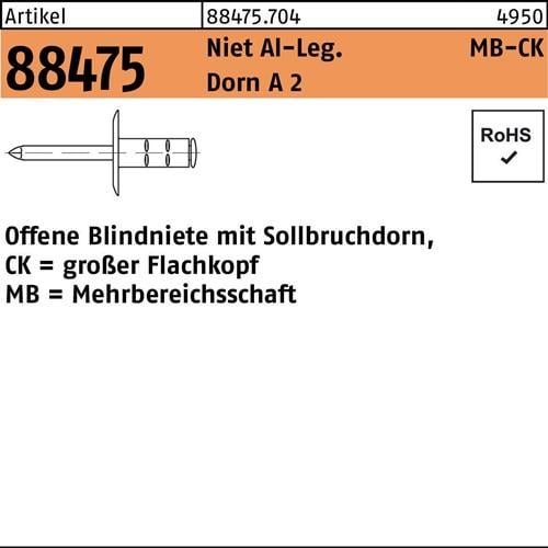Blindniete R 88474 FLAKO 4x17 K12 Niet Aluminium/Dorn A 2 500 Stück GESIPA