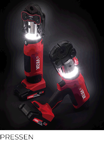 Virax Akku-Presswerkzeuge mit LED-Beleuchtung – Professionelles Pressen von Verbindungen