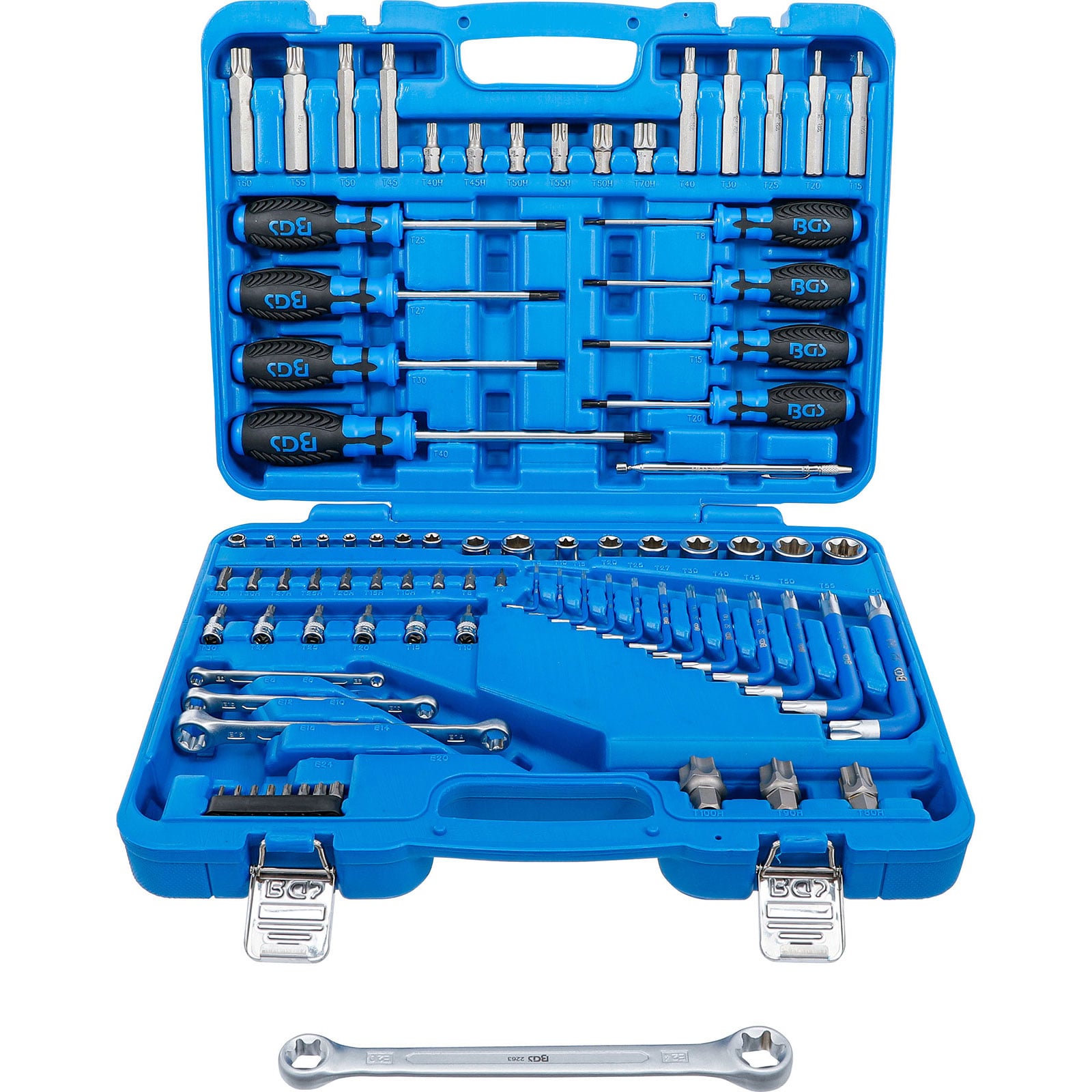 BGS Werkzeugsortiment 6,3 mm (1/4") + 12,5 mm (1/2") E-Profil / T-Profil (für Torx) 84tlg. - 7849