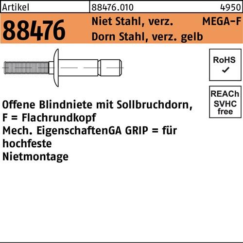 Blindniete R 88474 FLAKO 4,8x10,5 Niet Sta verz/Dorn Sta verz gelb 500St. GESIPA