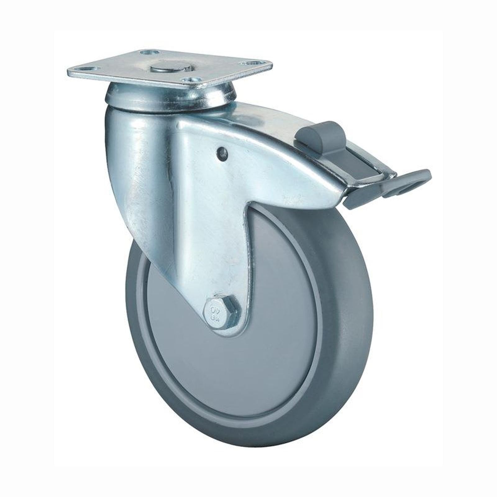 BS Rollen Lenkrolle mit Totalfeststeller und Anschraubplatte schwer Gummi Kugellager Rad-Ø 100 mm 80 kg - C120.A85.100