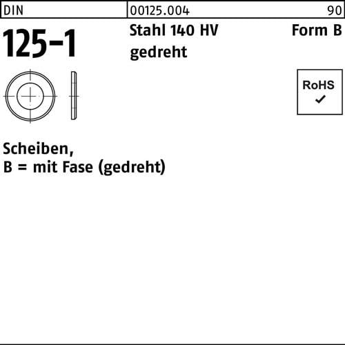 Unterlegscheibe DIN 125-1 B 3,2x 7x 0,5 Stahl 140 HV gedreht 100 Stück
