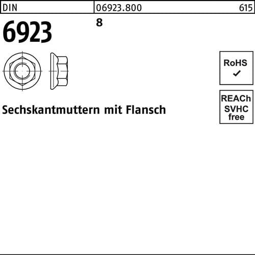 Sechskantmutter DIN 6923 Flansch M4 8 1000 Stück