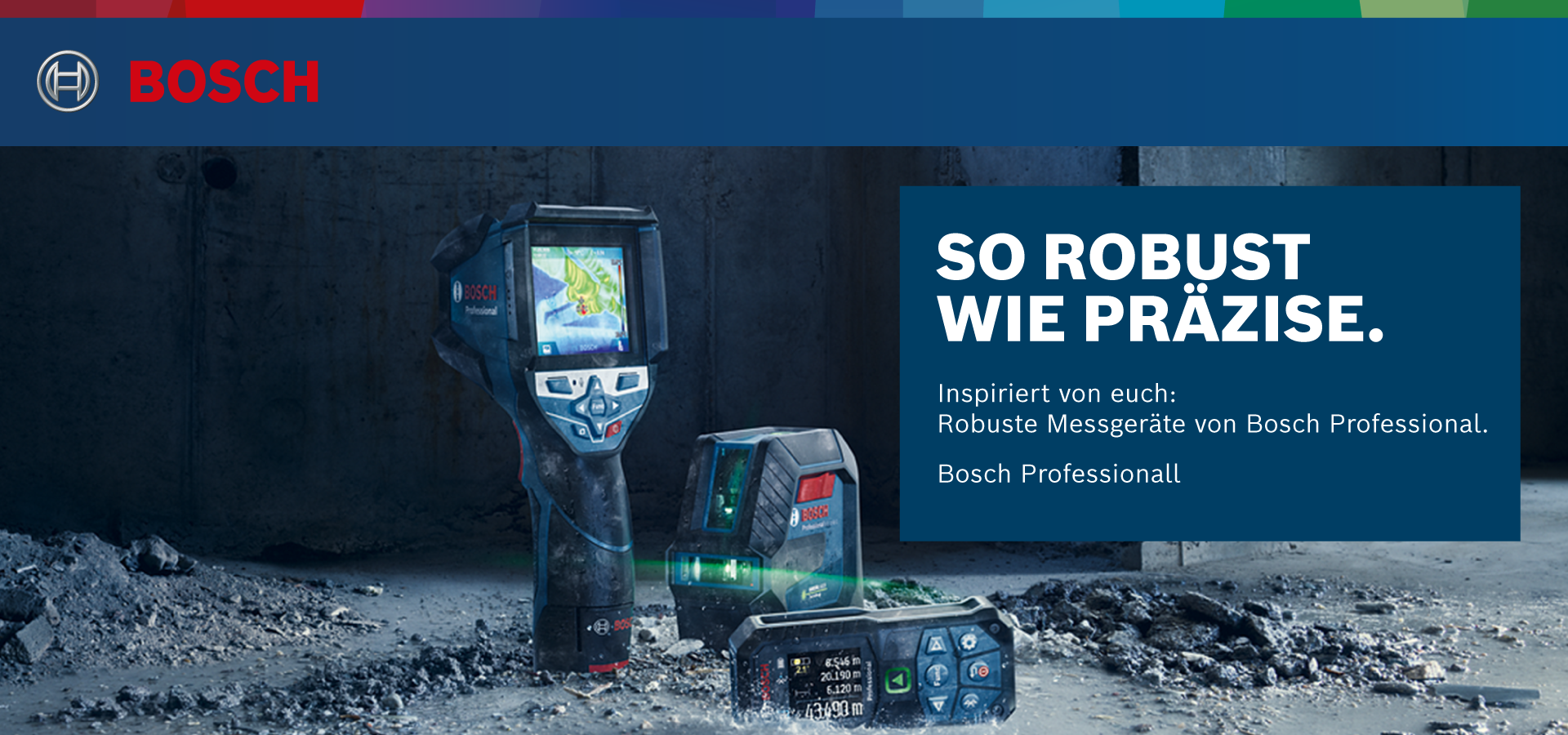 Bosch Profi-Messgeräte in rauer Baustellenumgebung
