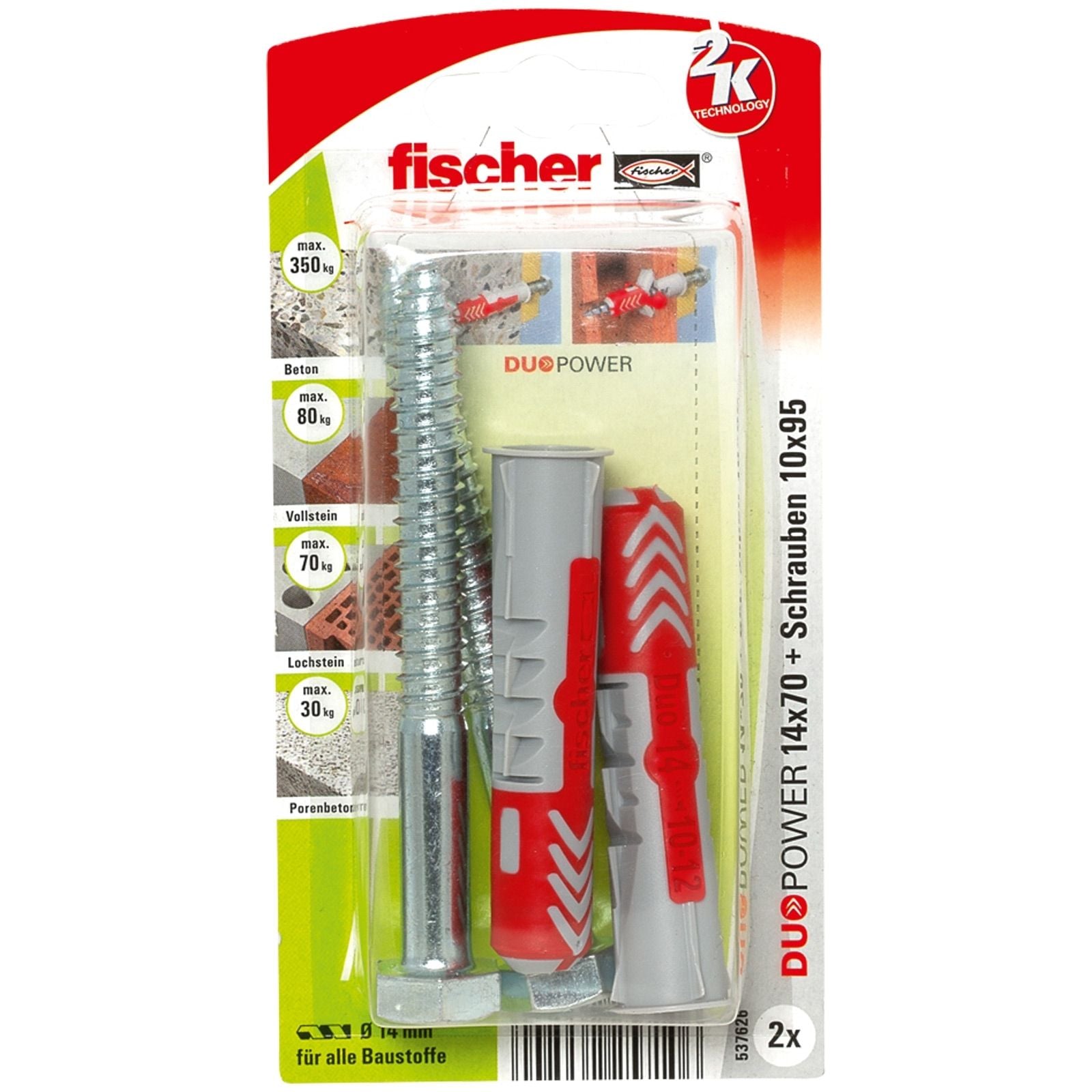 Fischer 2x DUOPOWER 14x70 S mit Schraube - 537626