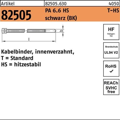 Kabelbinder R 82505 innenverz. 7,6x365 /100 PA 6.6 HS sw 100St. HELLERMANNTYTON