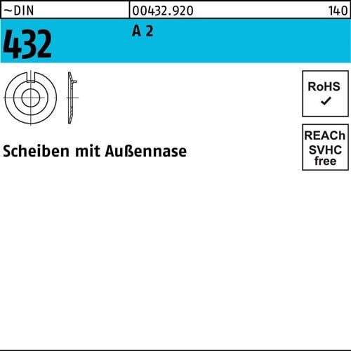 Scheibe DIN 432m.Außennase 21 A 2 25 Stück