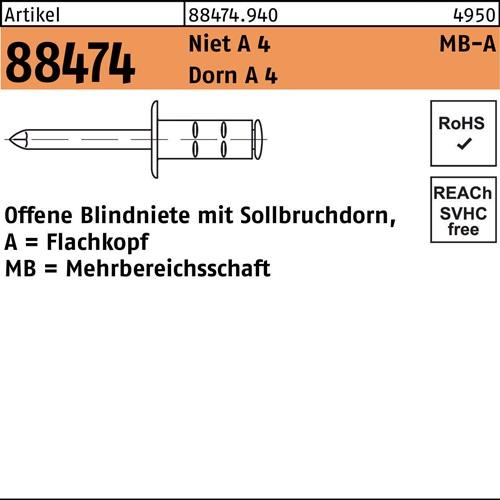 Blindniete R 88474 FLAKO 4,8x 15 Niet A 4/Dorn A 4 500 Stück