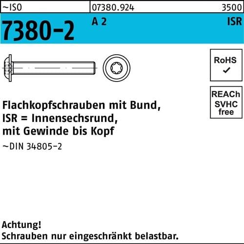 Flachkopfschraube ISO 7380-2 Bund/ISR VG M3x 25-T10 A 2 500Stück