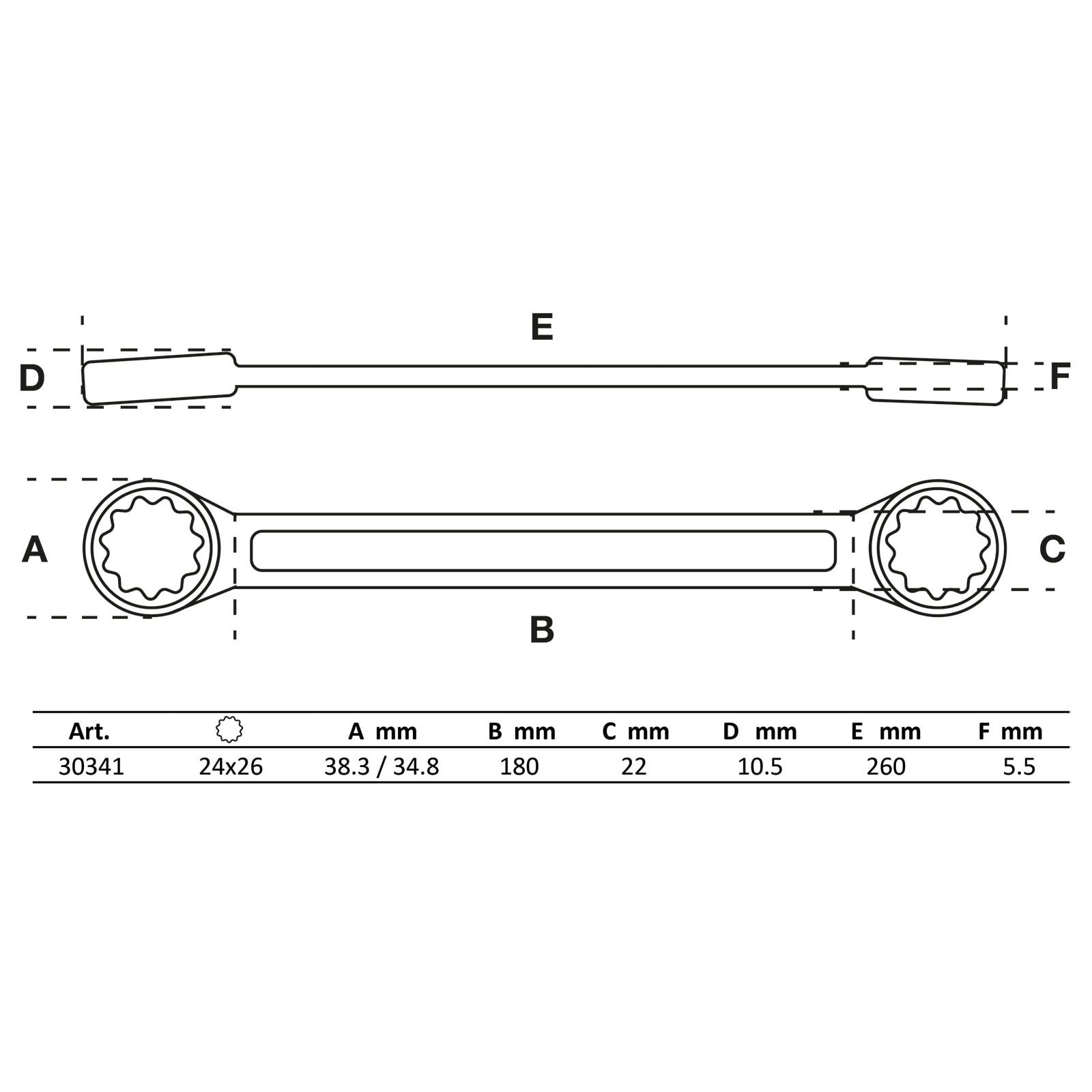 BGS Doppel-Ringschlüssel extra flach SW 24 x 26 mm - 30341