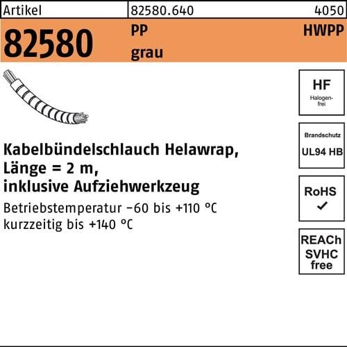 Kabelbündelschlauch R 82580 Helawrap 16 Polypropylen grau 1Stück HELLERMANNTYTON