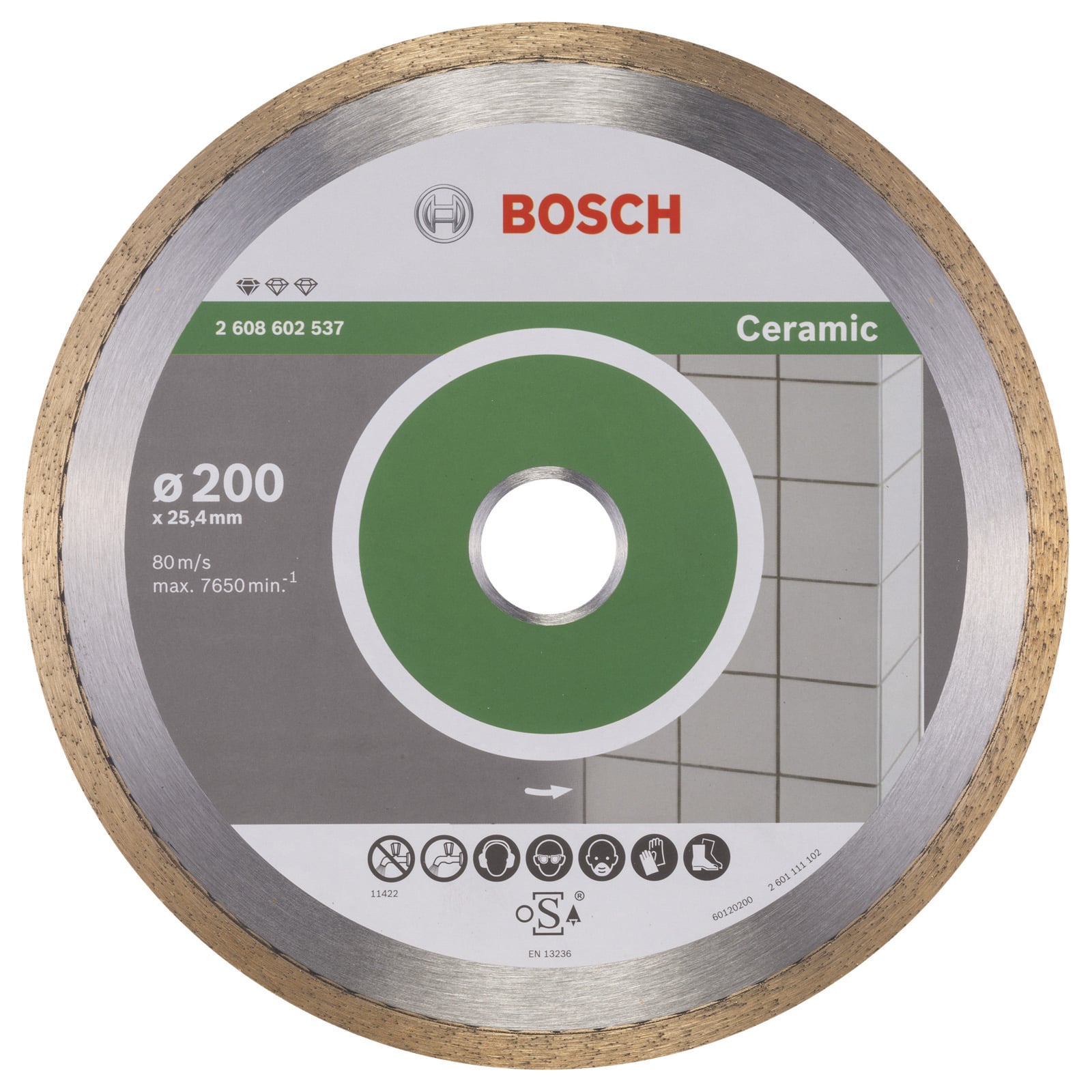 Bosch Diamanttrennscheibe Standard for Ceramic, 200 x 25,40 x 1,6 x 7 mm -2608602537