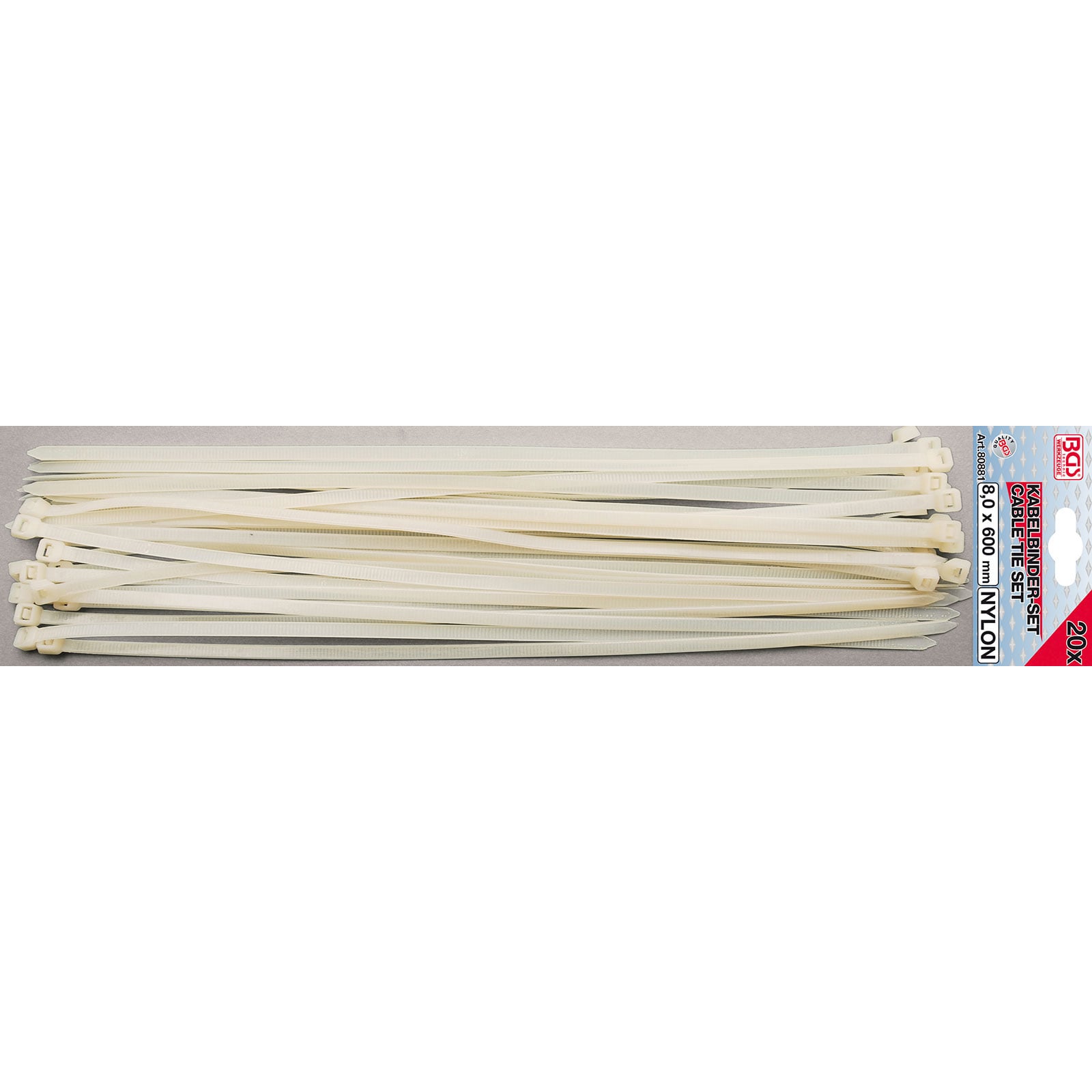 BGS Kabelbinder-Sortiment weiß 8,0 x 600 mm 20tlg. - 80881