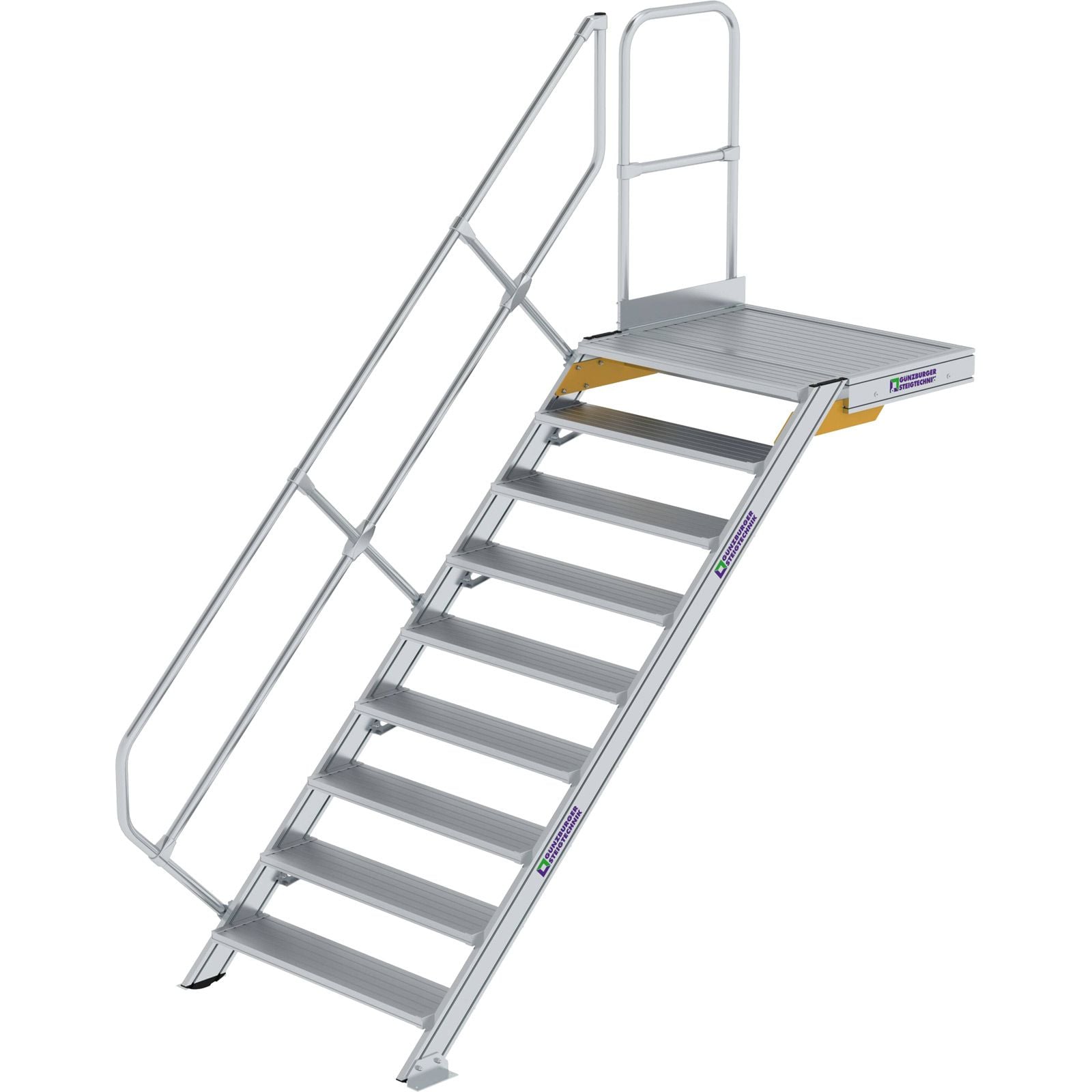 Günzburger Steigtechnik Treppe mit Plattform 45° Stufenbreite 1.000 mm 9 Stufen Aluminium geriffelt - 600469