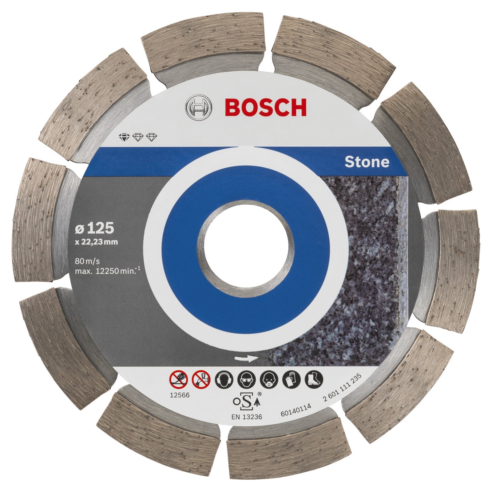 Bosch 10x Diamanttrennscheibe Standard for Stone, 125 x 22,23 x 1,6 x 10 mm -2608603236