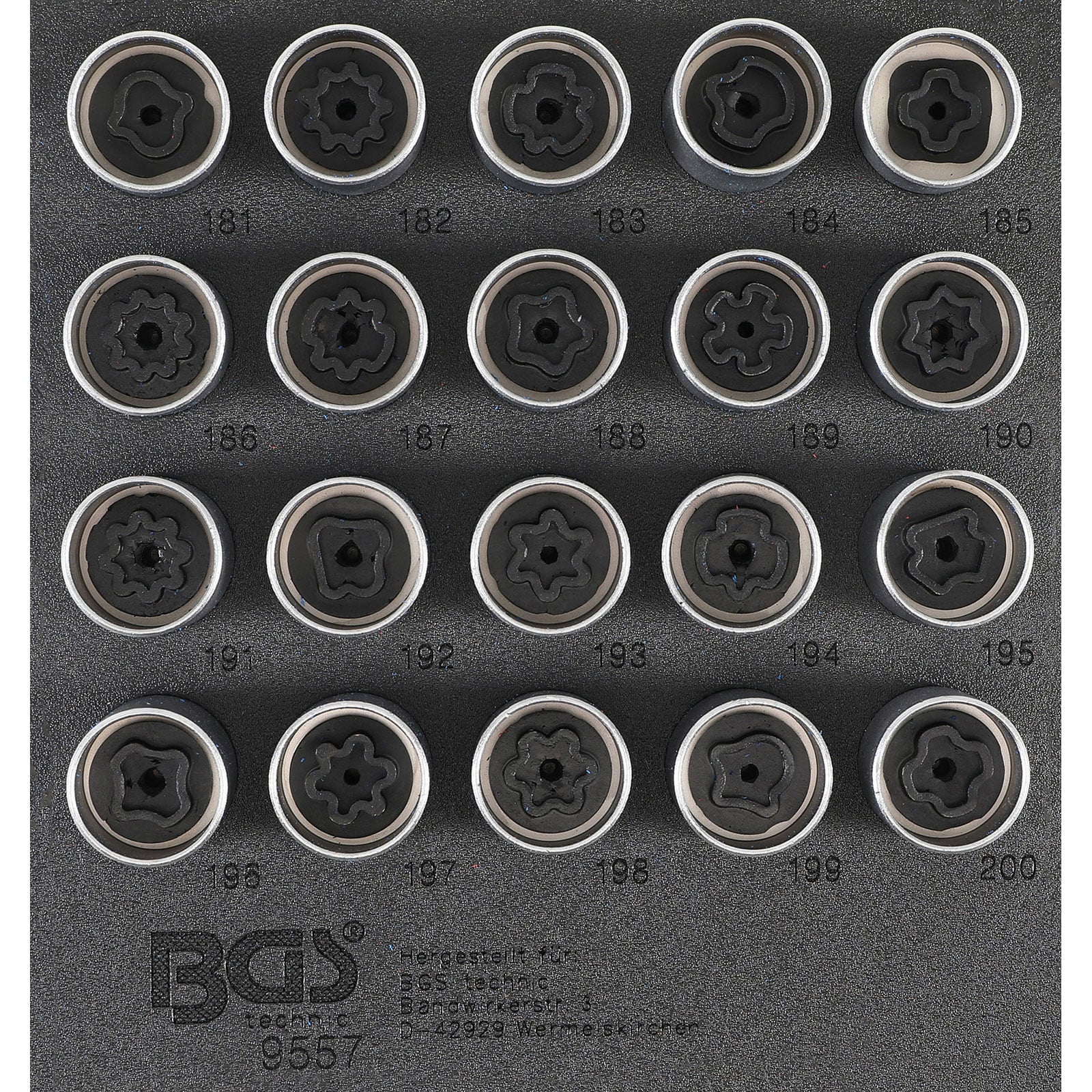 BGS Werkstattwageneinlage 1/6: Felgenschloss-Werkzeug-Satz für Opel (Typ B) 20tlg. - 9557