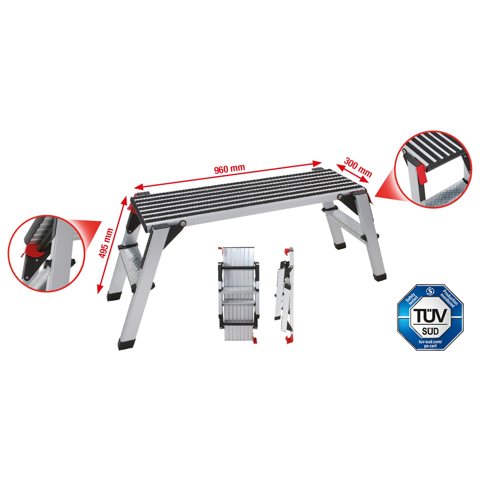 KS TOOLS Aluminium-Sicherheits-Laufbühne L 1.270 x B 446 x H 495 mm - 800.0960