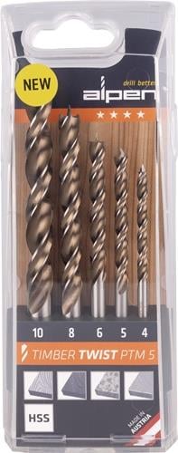Holzspiralbohrersatz TIMBER TWIST 5-tlg.D.4,5,6,8,10mm ALPEN