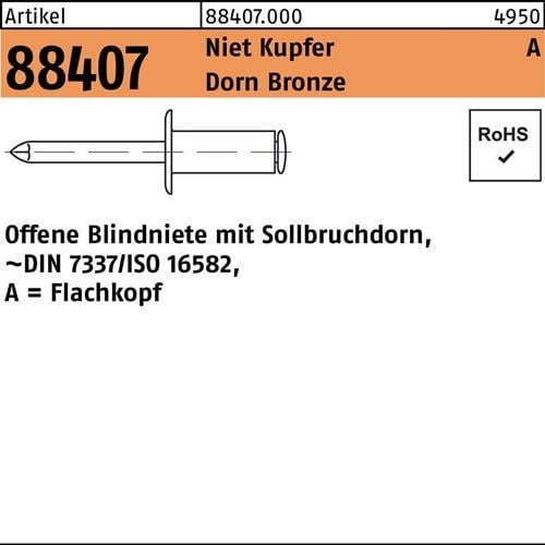Blindniete R 88407 FLAKO 3x 4 Niet Kupfer/Dorn Bronze 500 Stück