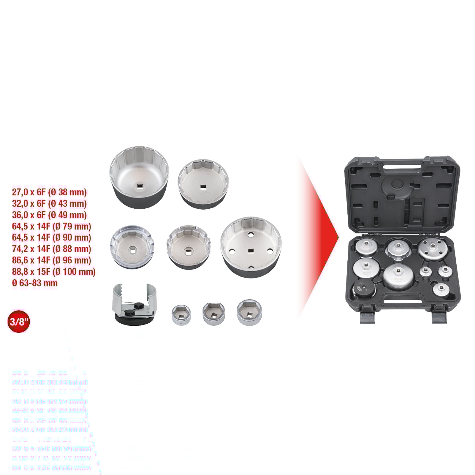 KS TOOLS Öldienstschlüssel-Satz für Ölfilter- und Filtergehäusedeckel 9tlg. - 150.9210