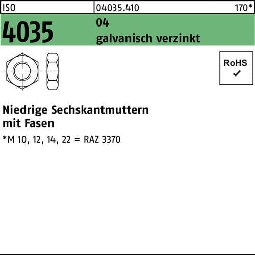 Sechskantmutter ISO 4035 niedrig Fasen M6 Automatenstahl galv.verz. 100St.