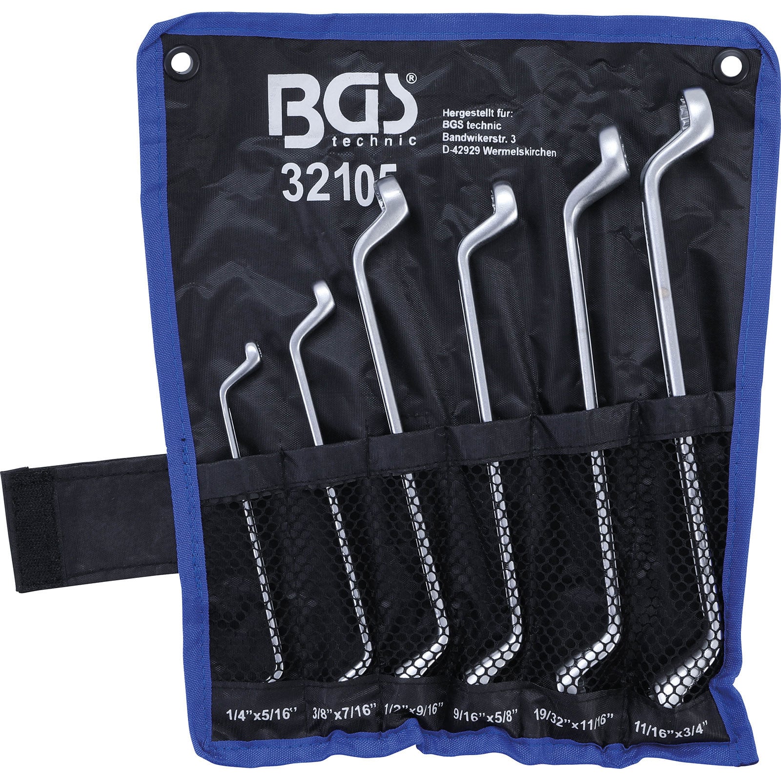 BGS Doppel-Ringschlüssel-Satz tief gekröpft Zollgrößen SW 1/4" - 3/4" 6tlg. - 32105