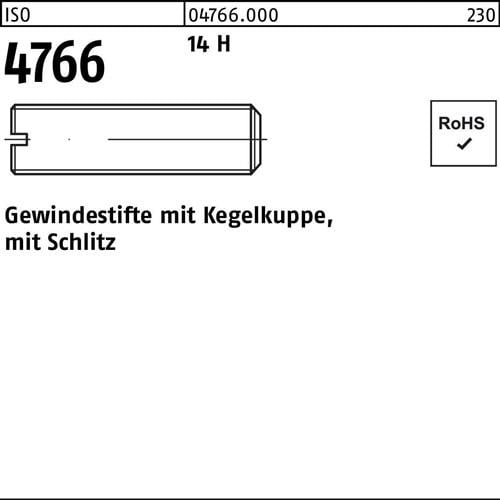 Gewindestift ISO 4766 Kegelkuppe/Schlitz M3x 22 14 H 200 Stück