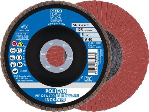 PFERD Fächerscheibe POLIFAN A-COOL SG INOX+ALU Ø 125 mm Körnung A-40 flach - 67654125