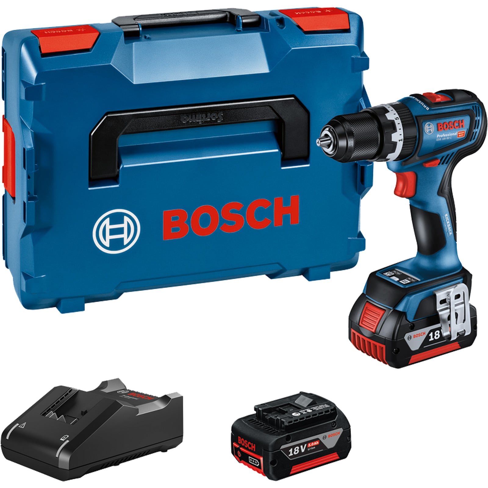 Bosch Akku-Schlagbohrschrauber GSB 18V-90 C 2x 5,0 Ah Akku + Ladegerät in L-Boxx  - 06019K6106