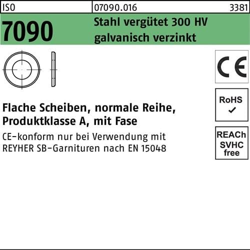 Unterlegscheibe ISO 7090 m.Fase 12 Stahl verg. 300 HV galv.verz. 100St.