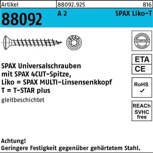 Schraube R 88092 LIKO/T-STAR 3x 25/21-T10 A 2 200 Stück SPAX