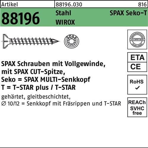 Schraube R 88196 Seko Spitze/T-STAR VG 8x160-T40 Sta galv.verz. WIROX 50St. SPAX
